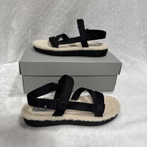 EVERLANE Womens Sandals Renew Teddy Sport Faux Fur Sherpa Lined Sz 8 Black Strap